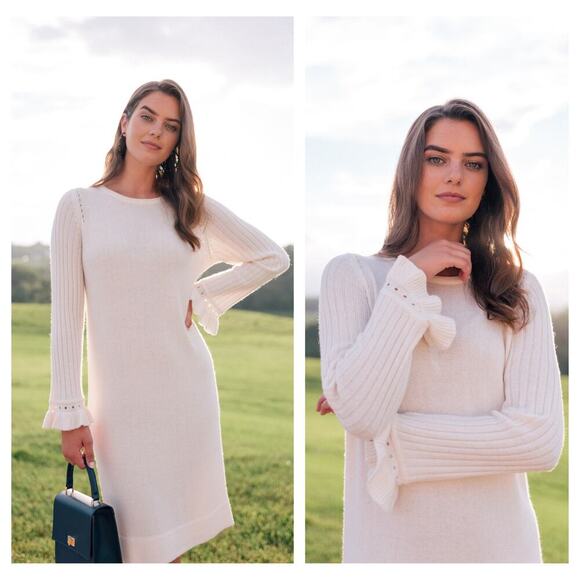 Gal Meets Glam Collection Agnes Ruffle Cuff Long Sleeve Sweater Dress Size XS - Picture 2 of 9